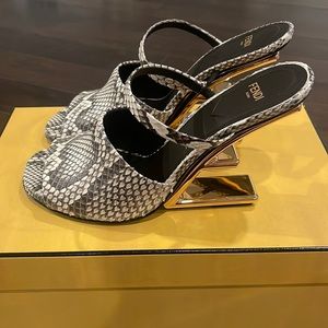 Fendi First Brown Python High Heeled Sandals
